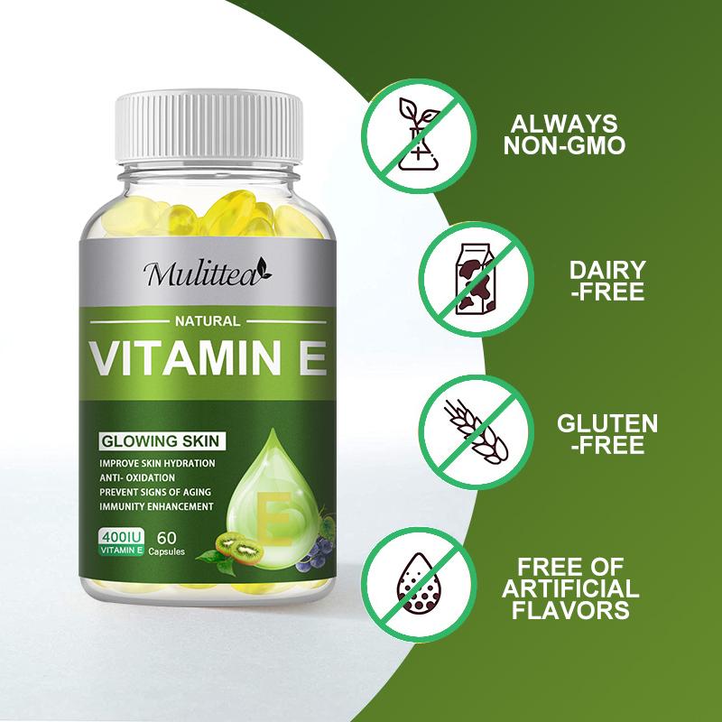 Mulitta Vitamin E 400IU Grape Seed Oil Vitamin E Facial Skin Antioxidant Healthy Bone And Teeth Improve Immunity Oral Imported Beauty Chloasma Anti-aging Supplement