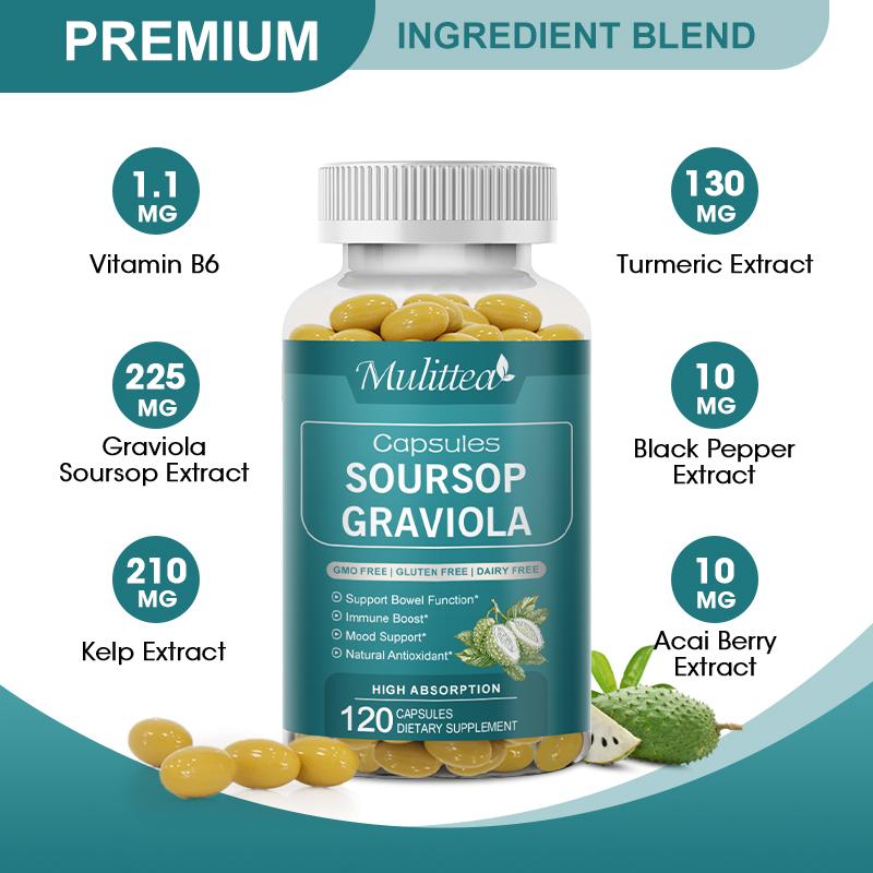 Soursop Graviola 120 Capsules Dietary Supplement For Immune Boost