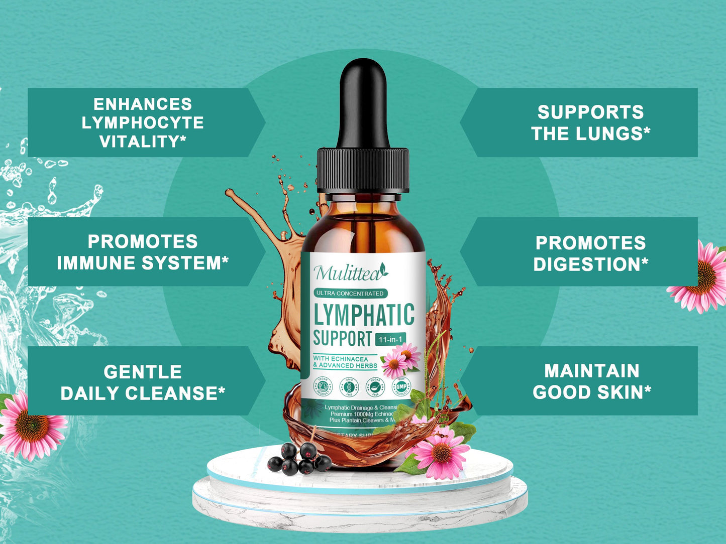 Lymphatic Drainage Drops-Vegan 11-in-1 Lymphatic Drainage Supplements-Lymph System Support