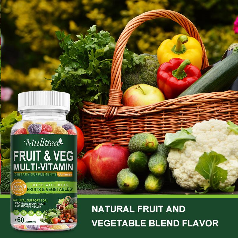 Mulittea Fruit & Veggie Gummies (60 counts) | Whole Food Multivitamin + Fiber | Energy & Immune Support