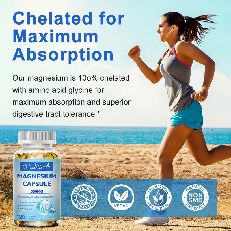 Magnesium Capsules 500mg for Supports Muscle, Joint, and Heart Health Maximum Absorption Magnesium (Glycinate) Supplement