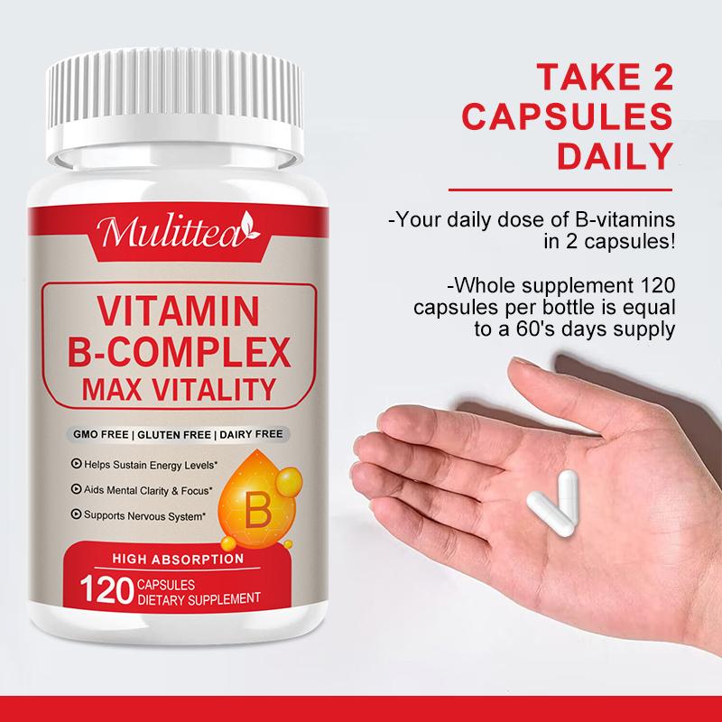 Mulittea Vitamin B-Complex B12 Pills for Max Vitality & Sustained Energy Support Aids Mental Clarity & Focus Promotes Healthy Nervous System