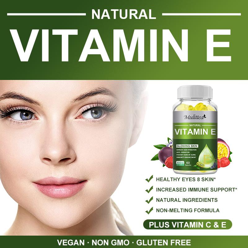 Mulitta Vitamin E 400IU Grape Seed Oil Vitamin E Facial Skin Antioxidant Healthy Bone And Teeth Improve Immunity Oral Imported Beauty Chloasma Anti-aging Supplement