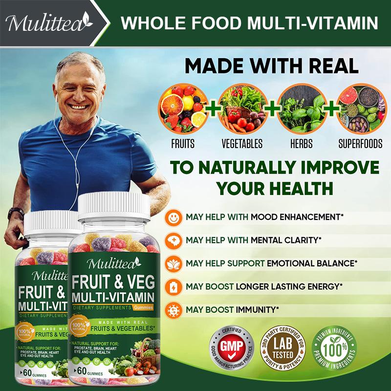 Mulittea Fruit & Veggie Gummies (60 counts) | Whole Food Multivitamin + Fiber | Energy & Immune Support