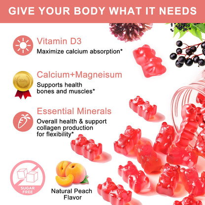 Mulittea Peach Flavor Calcium Magnesium Zinc Gummies – Sugar-Free & Highly Absorbed
