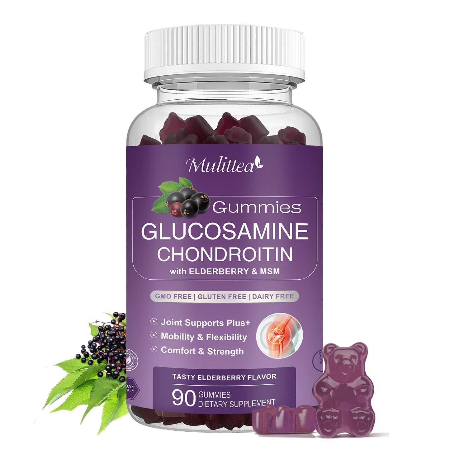 Glucosamine Chondroitin Gummies - Extra Strength Joint Support Supplement with MSM & Elderberry for Natural Joint, Antioxidant Immune Support for Adults, Men & Women-90 Gummies