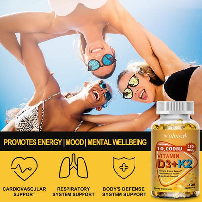 Vitamin D3 + K2 MK-7 Softgels – High Potency 10000 IU | Supports Calcium Absorption, Bone Strength, Joint Flexibility & Immune Health