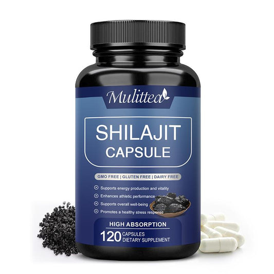 Mulittea Shilajit 400mg with Ginseng Capsules Organic Shilajit Resin Enhance Immunity,Energy Boost ,Brain Health & Vitality Promotes