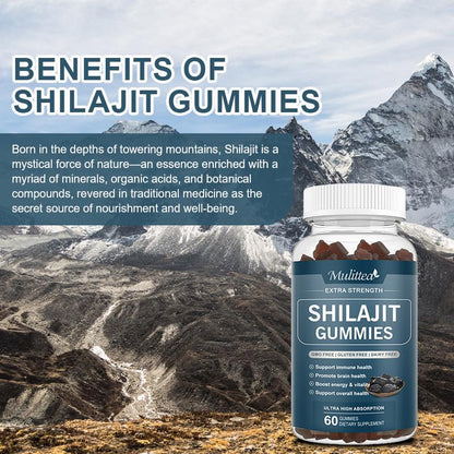 Mulittea Shilajit Gummies 800mg – 60 Strawberry Flavor Gummies (2 Pack) for Energy & Immune Support
