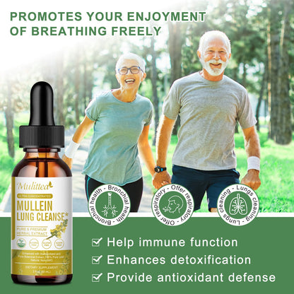Mulittea 5-in-1 Mullein Drops for Lungs – Mullein Leaf & Elderberry Extract – Respiratory Health & Lung Detox Support – Herbal Immune Supplement – 2 fl oz