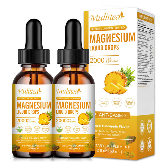 Mulittea Magnesium Liquid Drops Dietary Supplement Natural Pineapple Flavor