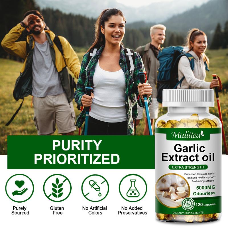 MULITTEA Organic Garlic Capsules 5000Mg for Lowering Cholesterol Promote Cardiovascular and Heart Health