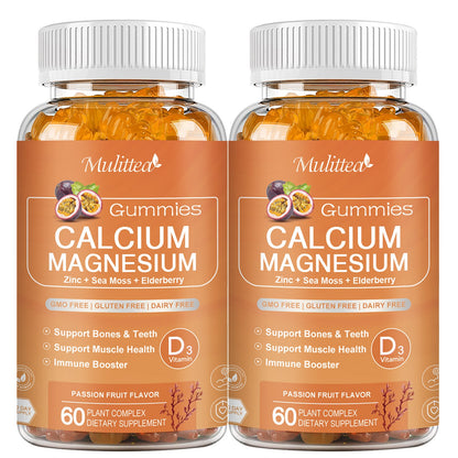 1200mg Calcium Gummies with D3, K2 & Zinc – Plant-Based Calcium Magnesium Complex with Glycinate, Potassium & Vitamin C – Bone & Immune Support – Sugar-Free Passion Fruit Flavor
