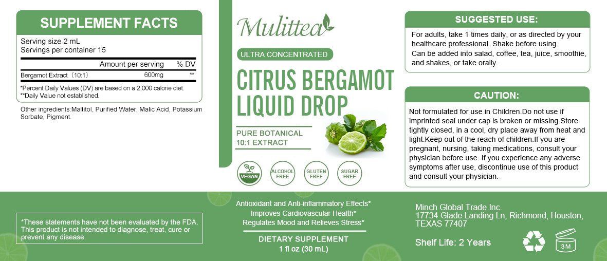 Mulittea Citrus Bergamot Liquid Drops Dietary Supplement