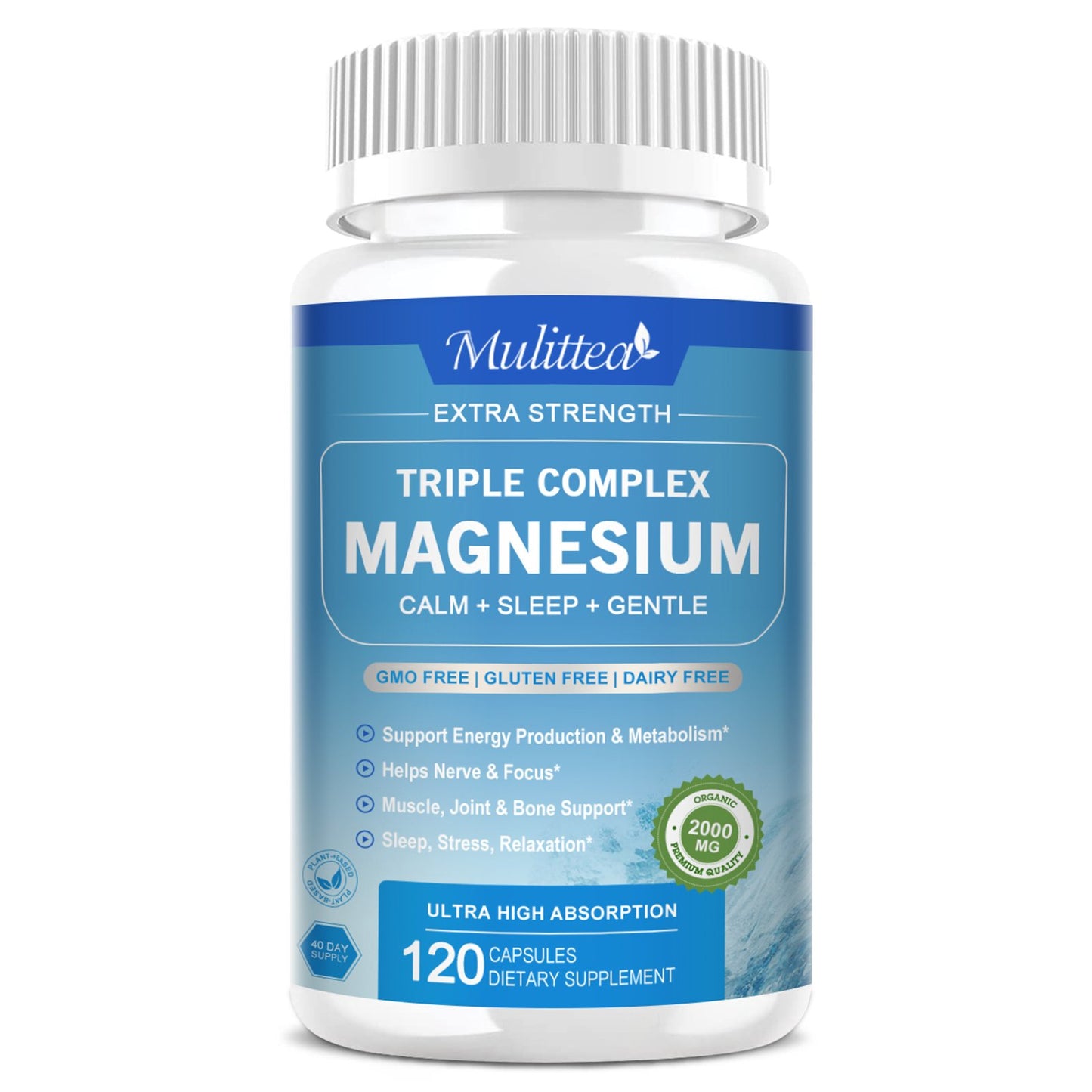 Triple Magnesium Complex Capsules, High Absorption Forms of Magnesium Glycinate,Taurate & More Plus L-Theanine & Apigenin Herbs Extract for Heart, Muscle, Immune, Energy & Digestion