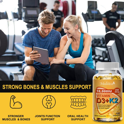 Vitamin D3 + K2 MK-7 Softgels – High Potency 10000 IU | Supports Calcium Absorption, Bone Strength, Joint Flexibility & Immune Health