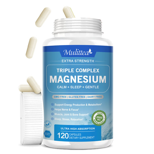 Triple Magnesium Complex Capsules, High Absorption Forms of Magnesium Glycinate,Taurate & More Plus L-Theanine & Apigenin Herbs Extract for Heart, Muscle, Immune, Energy & Digestion