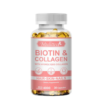Biotin with Collagen Capsules – Support Strong Nails, Shiny Hair & Glowing Skin – Vegan Anti-Aging Formula