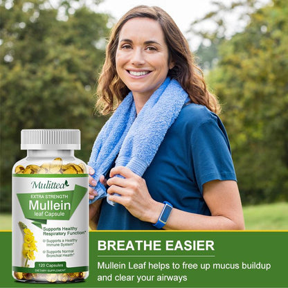Natural Mullein Leaf Capsules – Herbal Lung Cleanse & Respiratory Support – Vegan, Non-GMO