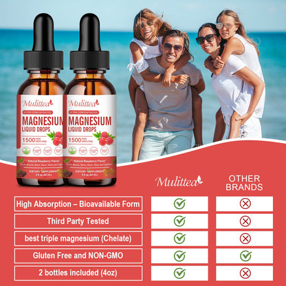 Magnesium Glycinate Liquid Drops – Triple Absorption Formula with Potassium, L-Theanine & Vitamins B, C, D3, K2 – Raspberry Flavor, Sugar-Free, Vegan