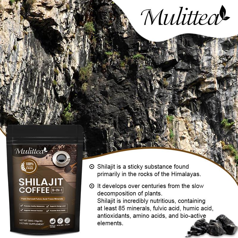 Mulittea Shilajit Coffee for Men & Women Fulvic Acid Shilajit & Ashwagandha Supplement for Focus, Strength, Immunity & Energy