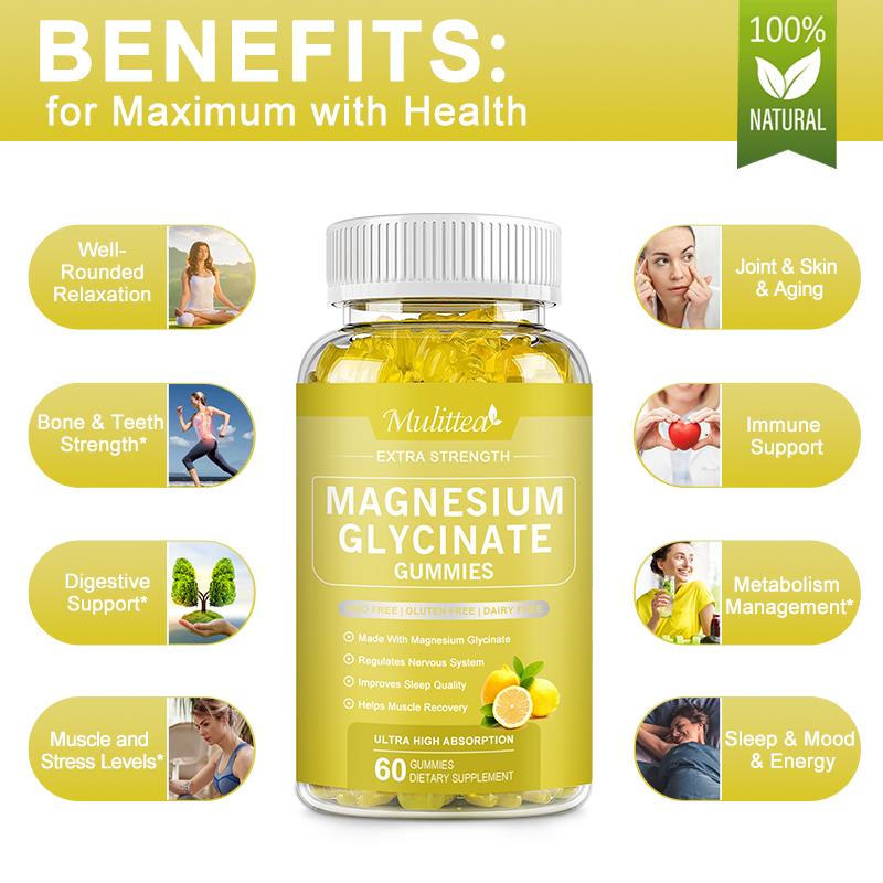 Mulittea Magnesium Glycinate Gummies Supports Lemon Flavor Dietary Supplement