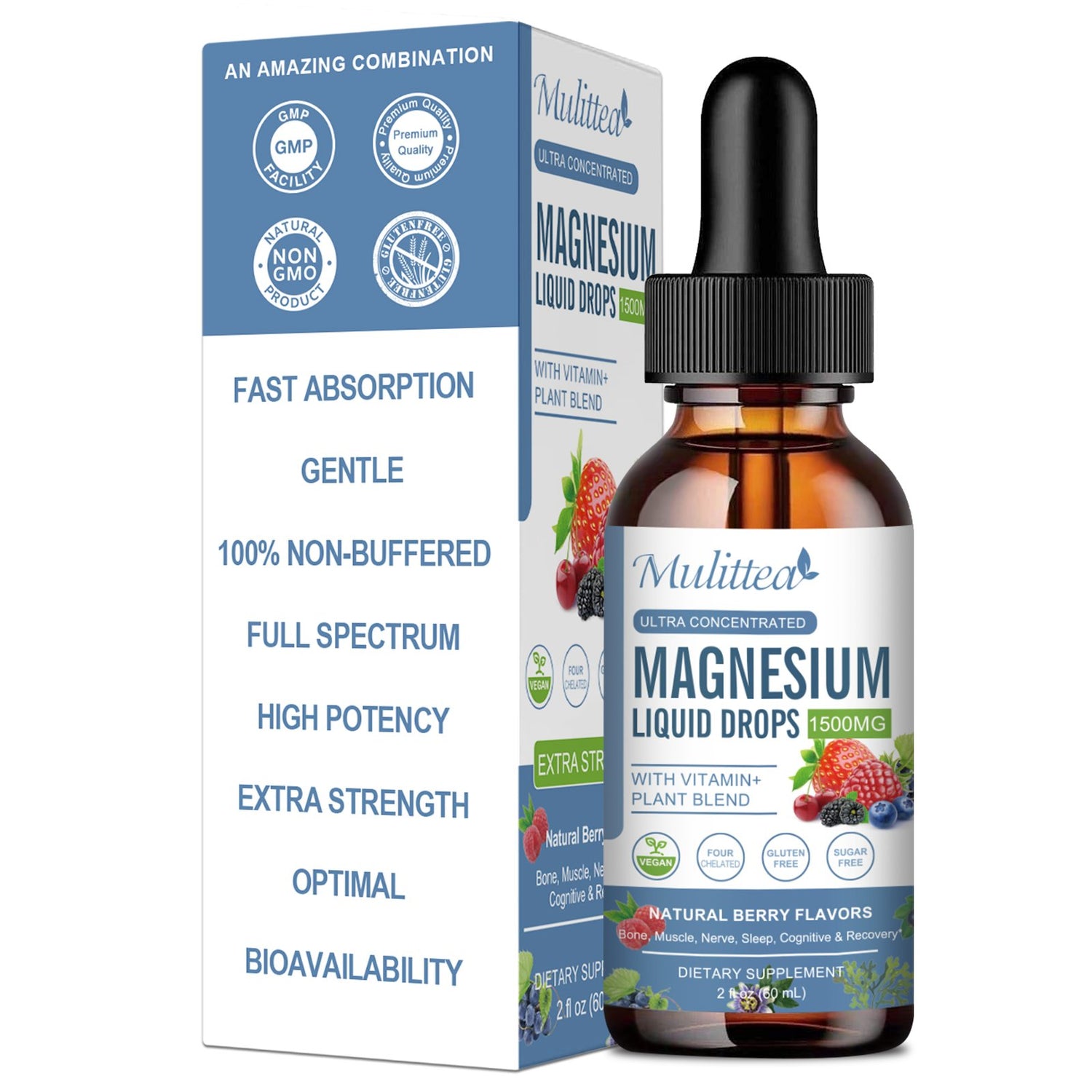 Liquid Magnesium Glycinate Drops for Kids & Adults – 1500mg High Absorption, Sugar-Free, Natural Berry Flavor


