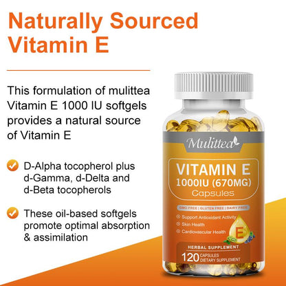 Vitamin E 1000 IU Antioxidant Supplements for Skin, Face, & Immune Health 2 Packs