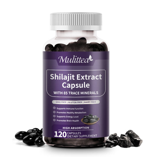 Mulittea Shilajit Capsules Shilajit Pure Himalayan Organic Supplement for Strength, Energy, Immunity With Fulvic Acid & Trace Minerals