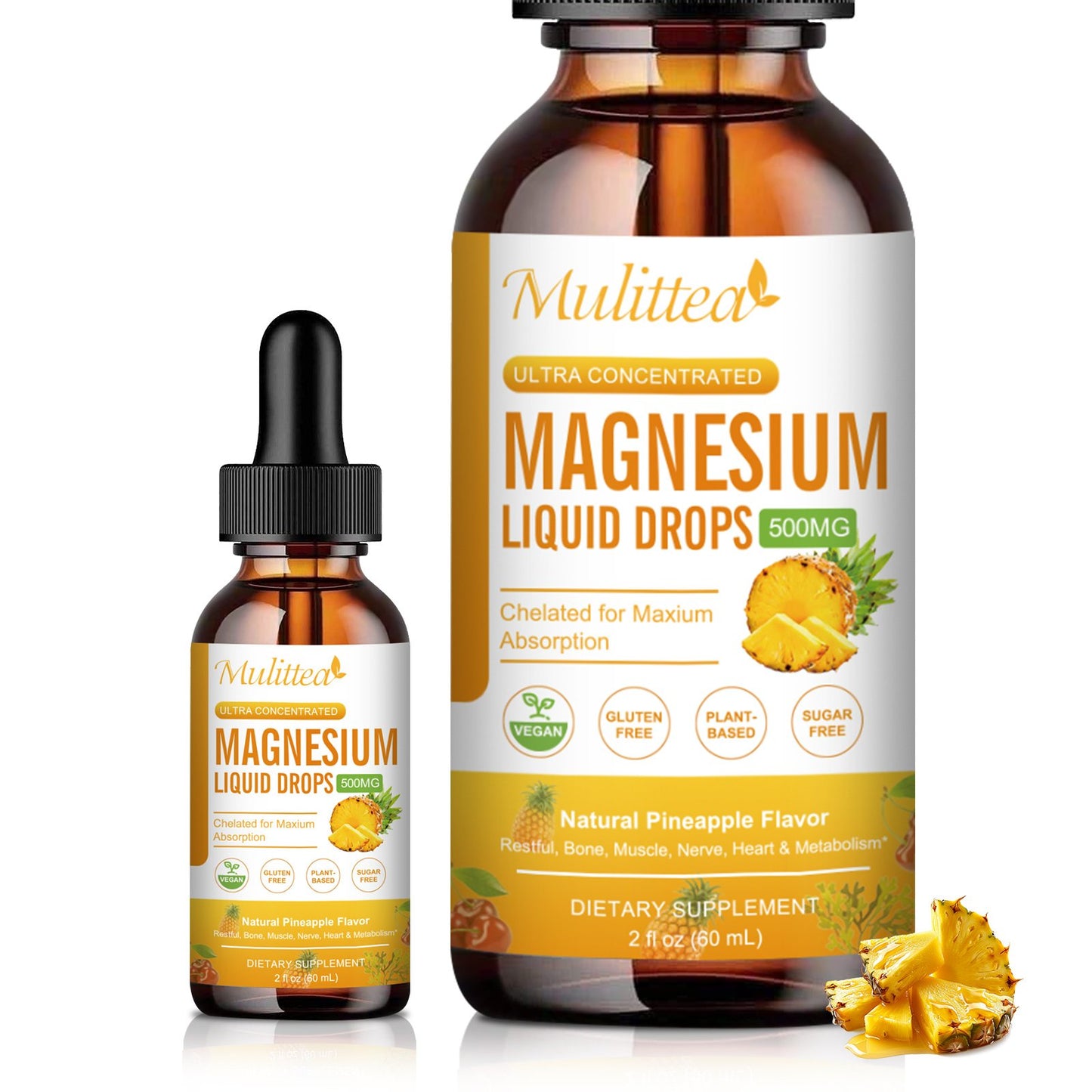 Magnesium 500mg Liquid Drops - High Absorption 5-in-1 Magnesium Complex Supplement with Glycinate, Malate, Citrate, Taurate - for Bone, Muscles, Nerves & Energy - Vegan Formula, Sugar Free, 2 Fl.oz