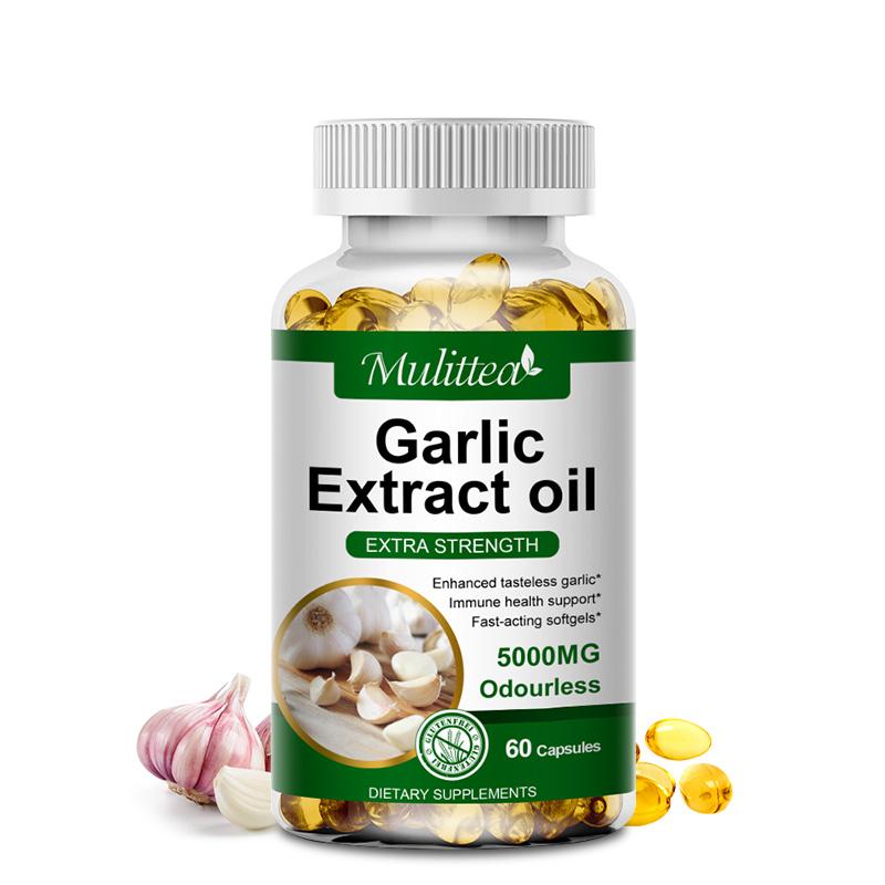 MULITTEA Organic Garlic Capsules 5000Mg for Lowering Cholesterol Promote Cardiovascular and Heart Health