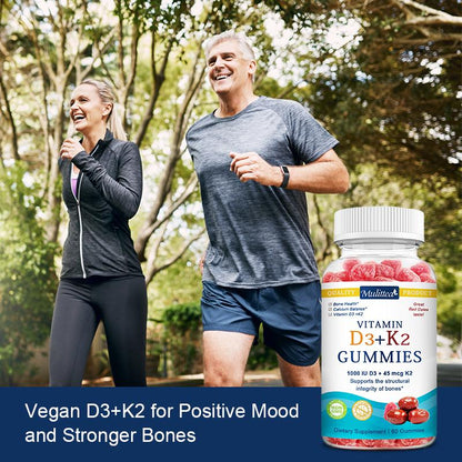 Mulittea Vitamin D3 + K2 Gummies – 1000 IU D3 & 45 mcg K2 – Bone & Muscle Support, Non-GMO, Gelatin-Free