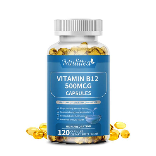 Mulittea Vitamin B12 500mcg (as Cyanocobalamin) Supports Energy Production Promote Good Mood & Aid Immune System