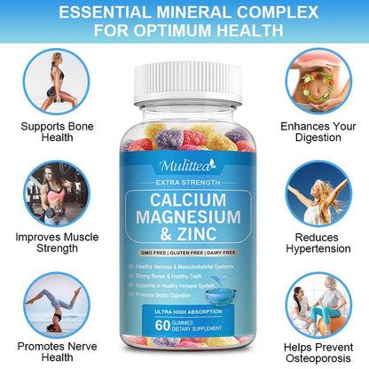 Calcium Magnesium Zinc Gummies with Vitamin D3 – Bone, Nerve & Immune Support for Adults & Teens