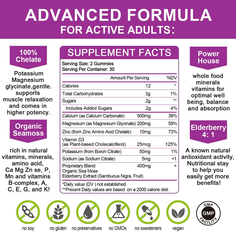 2 PacksCalcium Magnesium Zinc Sea Moss Gummies