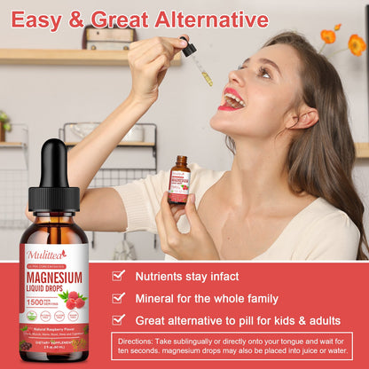 Magnesium Glycinate Liquid Drops – Triple Absorption Formula with Potassium, L-Theanine & Vitamins B, C, D3, K2 – Raspberry Flavor, Sugar-Free, Vegan