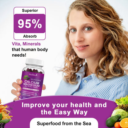 Mulittea Calcium Magnesium Zinc Gummies with Magnesium Glycinate 200mg, Potassium & D3 – Bone, Muscle & Sleep Support for Kids & Adults – Elderberry Flavor