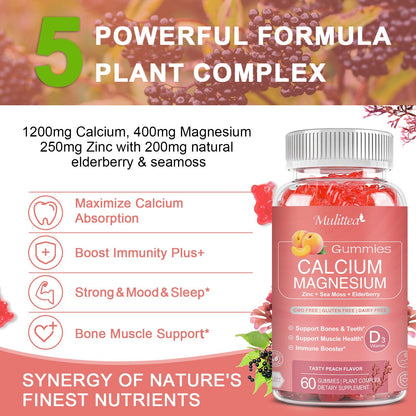 Mulittea Peach Flavor Calcium Magnesium Zinc Gummies – Sugar-Free & Highly Absorbed