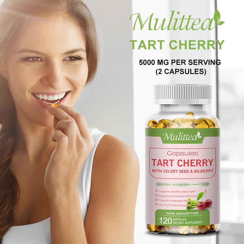 Mulittea Tart Cherry Uric Acid Cleanse Organic Celery Seed & Bilberry Extract Joint Support Muscle Health Sleep & Mobility Polyphenols Supplement