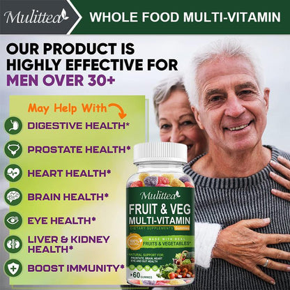 Fruit & Vegetable Complex Gummies - Whole Food Multivitamin & Fiber for Energy & Immunity - 60 Gummies