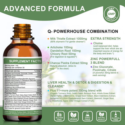 Liver Health Liquid Drops – 21-in-1 Herbal Liver Cleanse & Detox Support with Milk Thistle (80% Silymarin), Artichoke, Dandelion, Turmeric & Zinc – Alcohol-Free, Vegan, 2 Fl.oz
