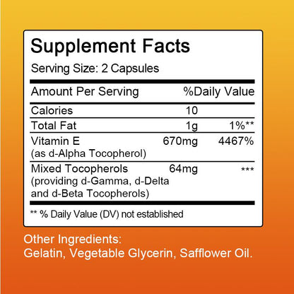Vitamin E 1000 IU Antioxidant Supplements for Skin, Face, & Immune Health 2 Packs