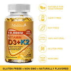 Vitamin D3 + K2 MK-7 Softgels – High Potency 10000 IU | Supports Calcium Absorption, Bone Strength, Joint Flexibility & Immune Health