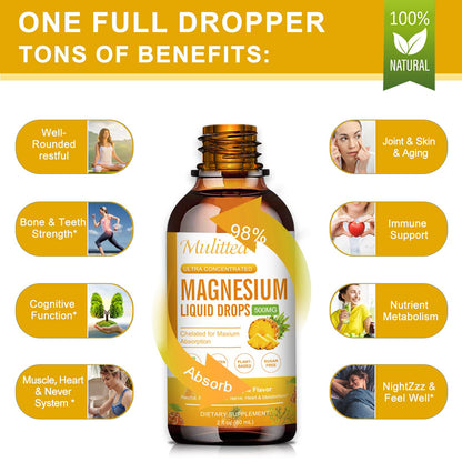 Magnesium 500mg Liquid Drops – High Absorption 5-in-1 Magnesium Complex with Glycinate, Malate, Citrate & Taurate – Vegan, Sugar-Free – 2 Fl.oz