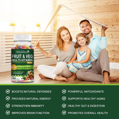 Fruit & Vegetable Complex Gummies - Whole Food Multivitamin & Fiber for Energy & Immunity - 60 Gummies