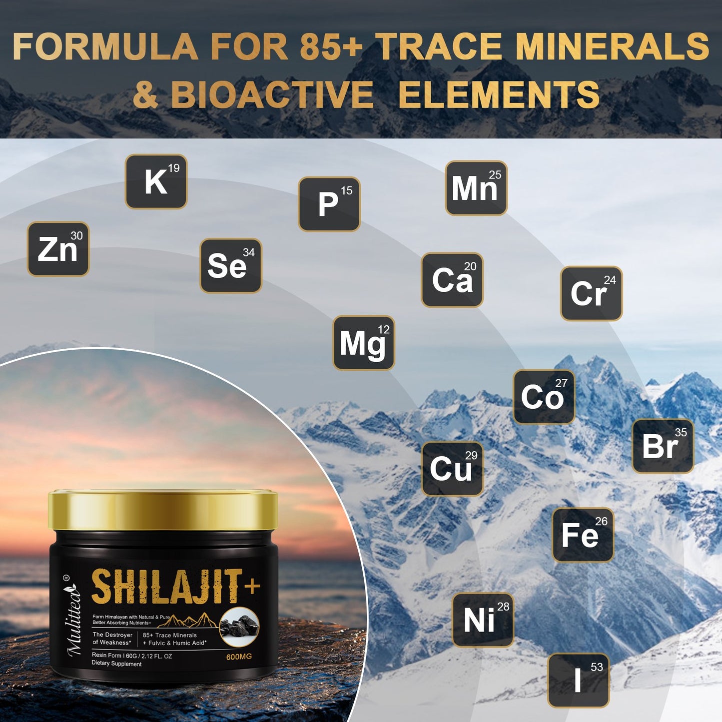 Mulittea 60g Himalayan Shilajit Resin, Shilajit Pure Himalayan Organic, Original Shilajit Supplement for Energy, Strength & Immunity For Men & Women