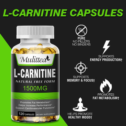 MULITTEA L-Carnitine 1,500 mg Capsules – Natural Energy & Focus Support, 120 Count