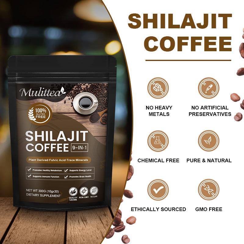 Mulittea Shilajit Coffee for Men & Women Fulvic Acid Shilajit & Ashwagandha Supplement for Focus, Strength, Immunity & Energy