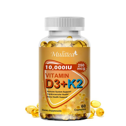 Vitamin D3 + K2 MK-7 Softgels – High Potency 10000 IU | Supports Calcium Absorption, Bone Strength, Joint Flexibility & Immune Health
