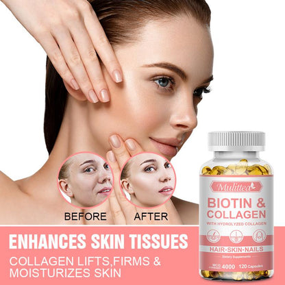 Biotin with Collagen Capsules – Support Strong Nails, Shiny Hair & Glowing Skin – Vegan Anti-Aging Formula